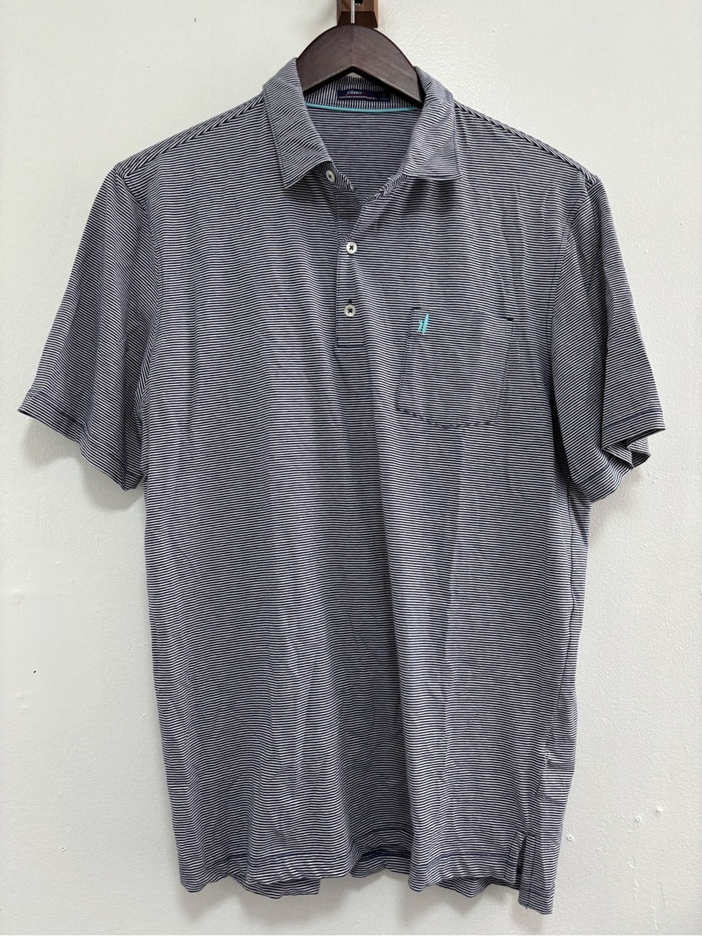 johnnie-O Navy & White Micro-Stripe Polo size Large